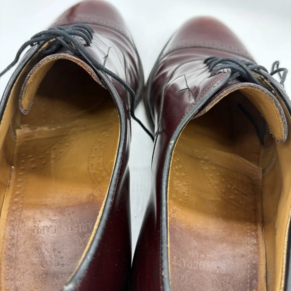 Vtg Johnston & Murphy Mens 10 Shoes Aristocraft Oxford Burgundy Leather Cap USA